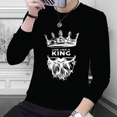 Doomee Printed Men Round Neck Black T-Shirt