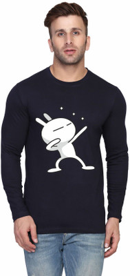 TEEFOX Printed Men Round Neck Dark Blue T-Shirt
