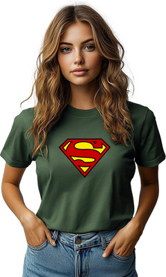 JEDFER Superhero, Graphic Print Women Round Neck Dark Green T-Shirt