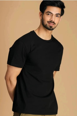 Nilan Impex Solid Men Round Neck Black T-Shirt