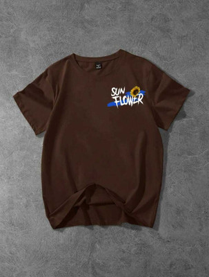 MIMID Printed Men Round Neck Brown T-Shirt