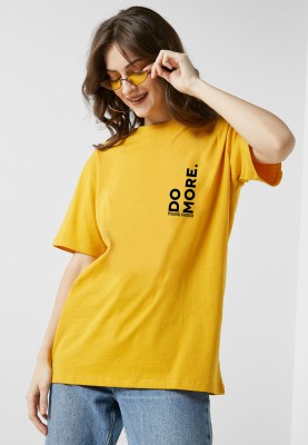 AMEVI Typography Women Round Neck Yellow T-Shirt