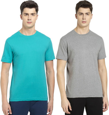 JOCKEY Solid Men Round Neck Light Green, Grey T-Shirt