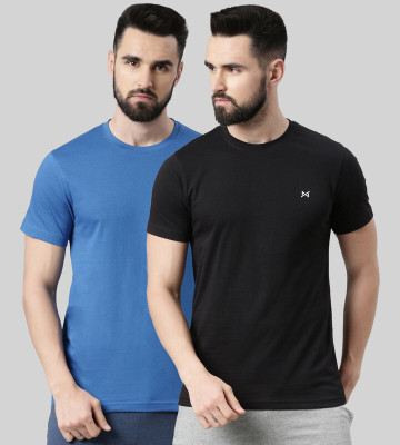 Force NXT Solid Men Round Neck Black, Blue T-Shirt