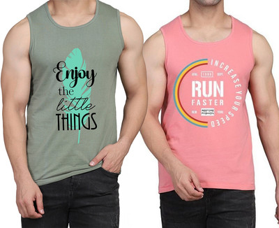 WOOSTRO Printed Men Scoop Neck Light Green, Pink T-Shirt