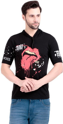 CT Fashion Printed Men Hooded Neck Black T-Shirt
