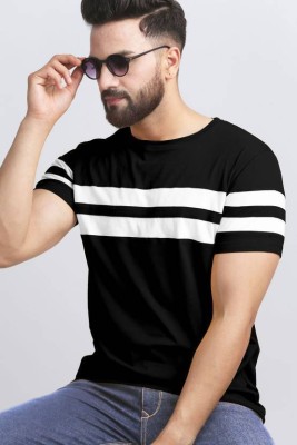 HouseOfCommon Striped Men Round Neck Black T-Shirt