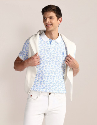 U.S. POLO ASSN. Striped Men Polo Neck White T-Shirt