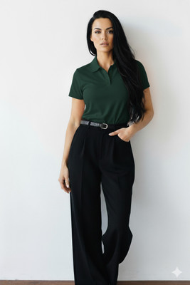 GROHOOD Solid Women Crew Neck Dark Green T-Shirt