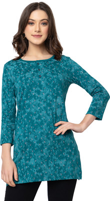 Star Touch Printed Women Round Neck Green T-Shirt