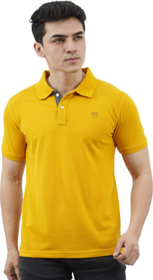 MINOMOOSE Solid Men Polo Neck Yellow T-Shirt