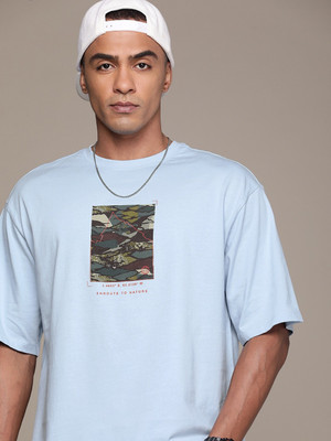 Roadster Printed Men Round Neck Blue T-Shirt