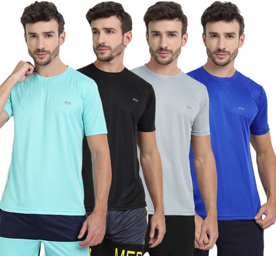 FTX Solid Men Round Neck Silver, Light Blue, Blue, Black T-Shirt