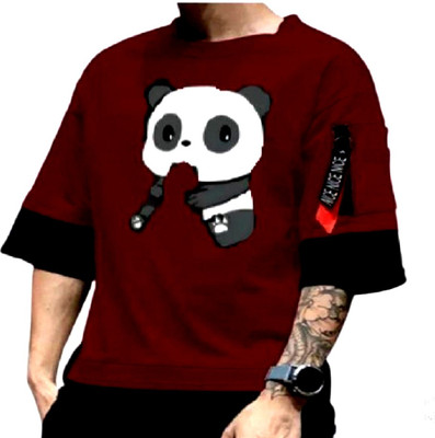 SAHAL Printed Men Round Neck Maroon T-Shirt