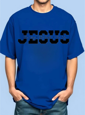 BLOSSOMTRADER Typography Men Round Neck Blue T-Shirt