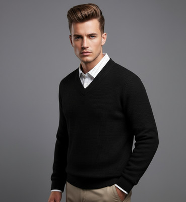 Kesar Collection Self Design, Striped Men Polo Neck Black T-Shirt