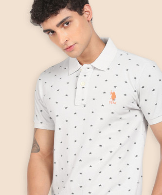 U.S. POLO ASSN. Printed Men Polo Neck Grey T-Shirt