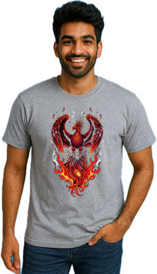 purycot Printed Men Round Neck Grey T-Shirt