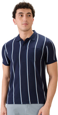 PARX Striped Men Polo Neck Dark Blue T-Shirt