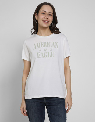 American Eagle Solid Women Crew Neck White T-Shirt