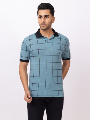 EMERALD Checkered Men Polo Neck Light Green T-Shirt