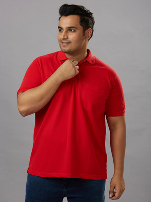 XMEX Solid Men Polo Neck Red T-Shirt