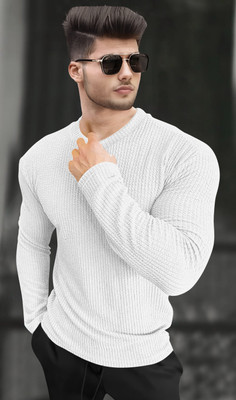 TRIPR Solid Men Round Neck White T-Shirt