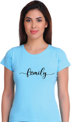 Hadwin Typography Women Round Neck Light Blue T-Shirt