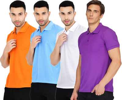 YUALIN CREATION Solid Men Polo Neck Multicolor T-Shirt