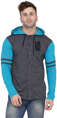 Lawful Casual Graphic Print Men Hooded Neck Grey, Light Green T-Shirt