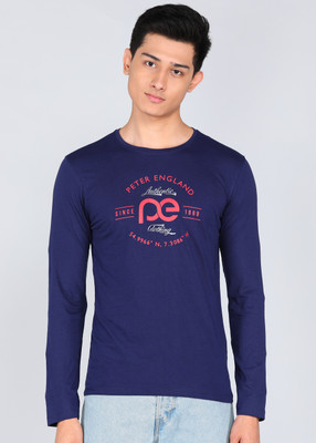PETER ENGLAND Solid Men Round Neck Blue T-Shirt