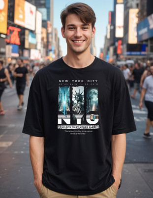 Smartees Printed Men Round Neck Black T-Shirt