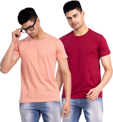 wash and wear Solid Men Round Neck Orange, Maroon T-Shirt