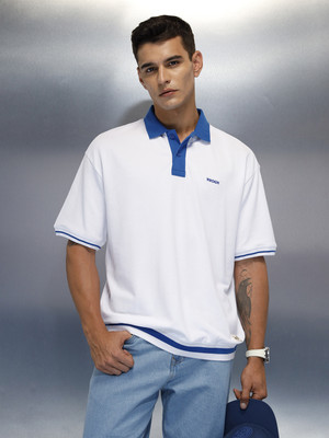 WROGN Solid Men Polo Neck White T-Shirt