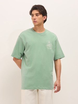THE BEAR HOUSE Floral Print Men Crew Neck Green T-Shirt