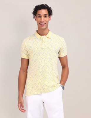 U.S. POLO ASSN. Printed Men Polo Neck Yellow T-Shirt