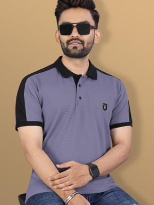 VeBNoR Self Design Men Polo Neck Grey T-Shirt