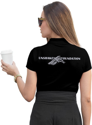 Fighterhero Printed Women Polo Neck Black T-Shirt