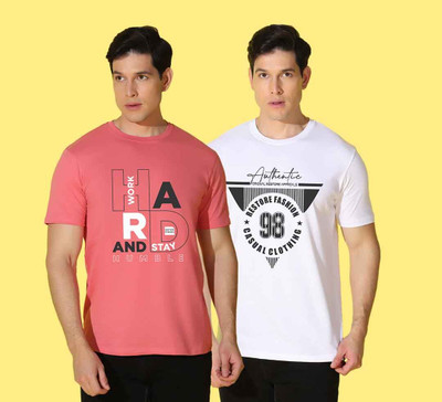WOOSTRO Printed Men Round Neck Multicolor T-Shirt