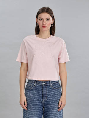 TOMMY HILFIGER Graphic Print Women Crew Neck Pink T-Shirt