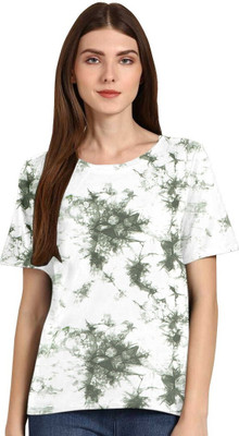 Apachee Tie & Dye Women Round Neck Green, White T-Shirt