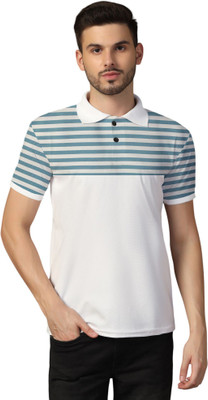 tfurnish Striped Men Polo Neck Blue, White T-Shirt