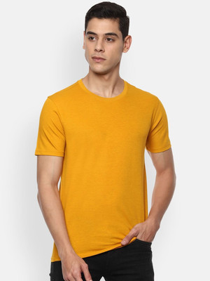 RULEDBYSUN Solid Men Round Neck Yellow T-Shirt