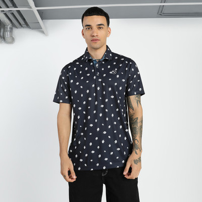 PUMA Printed Men Polo Neck Blue T-Shirt