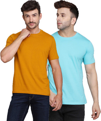 TEEFOX Solid Men Round Neck Blue, Orange T-Shirt
