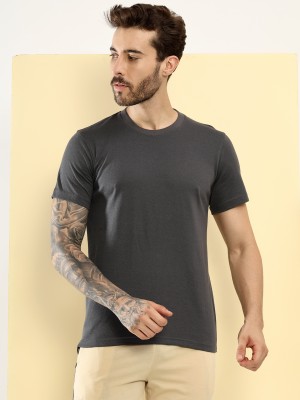 TT Solid Men Round Neck Grey T-Shirt