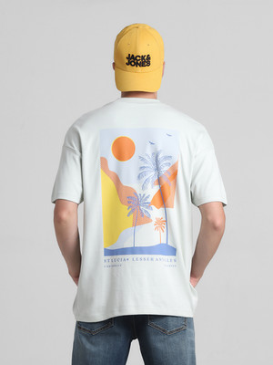 JACK & JONES Printed Men Round Neck Beige T-Shirt