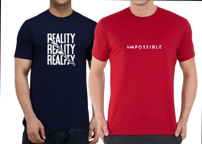 KNETLY Printed Men Round Neck Red, Navy Blue T-Shirt