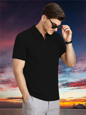 METRONAUT Self Design Men Polo Neck Black T-Shirt