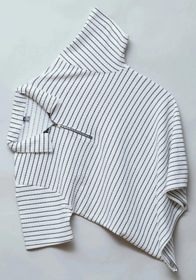 N AND J Striped Men Polo Neck White T-Shirt